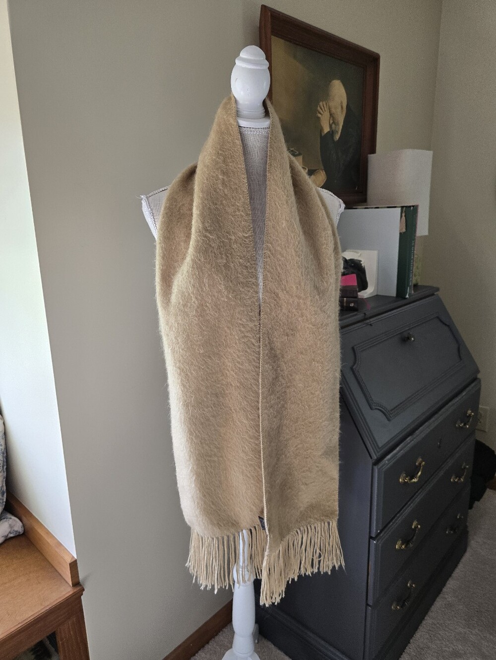 Alpaca Soft Beige Fringe Scarf 77"